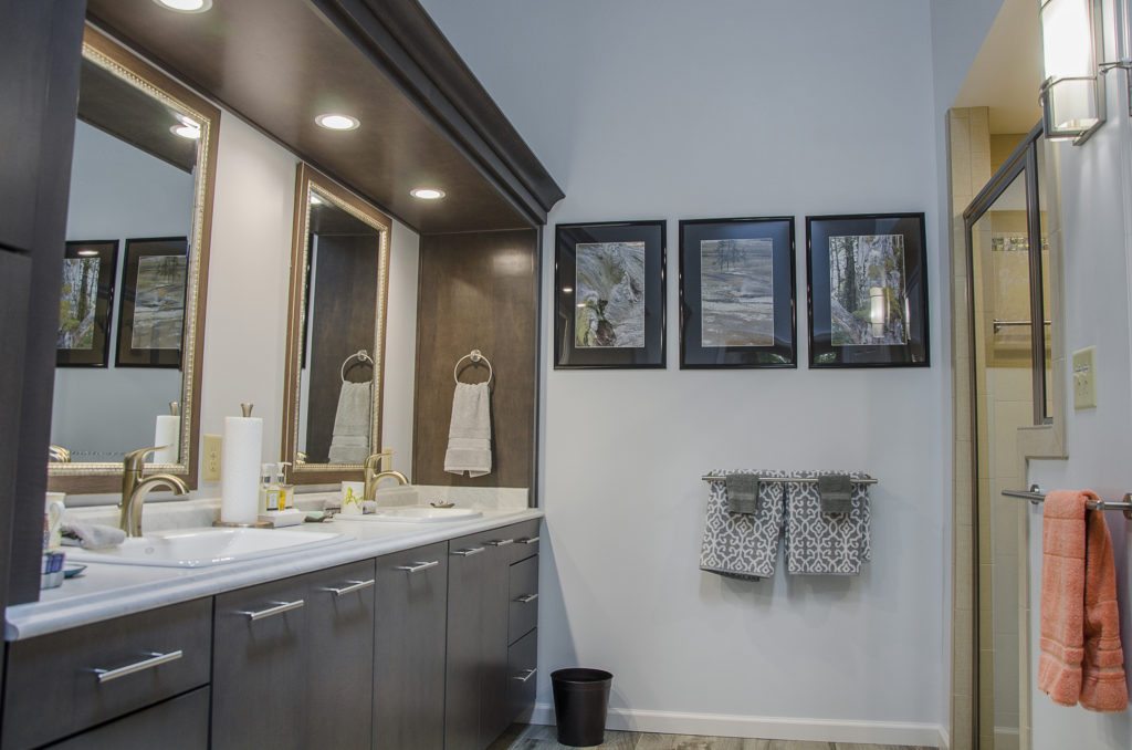 contemporary spa bathroom with LED lighting