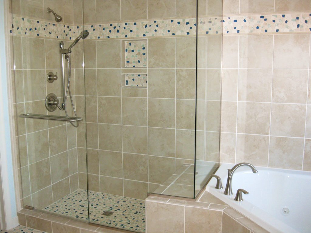 glass shower with accent tile