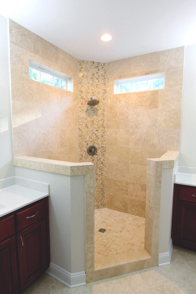 corner shower with accent windows